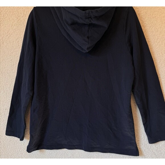 LL Bean Womens 1/4 Button Up Hoodie Pullover Size Small Pet 504299‎ Navy - Picture 9 of 12